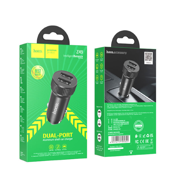 Автомобильное ЗУ Hoco Z49 level dual port - Black купить оптом купить оптом