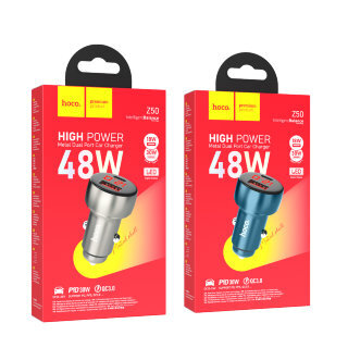 Автомобильное ЗУ Hoco Z50 Leader 48W dual-port PD30W+QC3.0 with digital display - Metal Grey