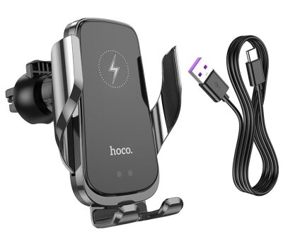 Автомобильный держатель HOCO CA202 Plus Enlightener Infrared Induction Wireless Charging Car Holder (air outlet) - Black metal Gray