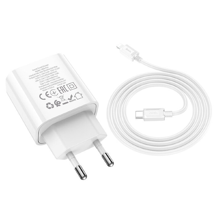 Зарядка Hoco C80A Plus Rapido PD20W+QC3.0 charger set(C to iP)(EU) - White купить оптом купить оптом