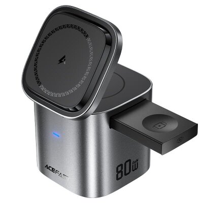 Зарядная станция ACEFAST Z9 80W 6-in-1 multifunctional GaN desktop charging station (EU) - Metal gray