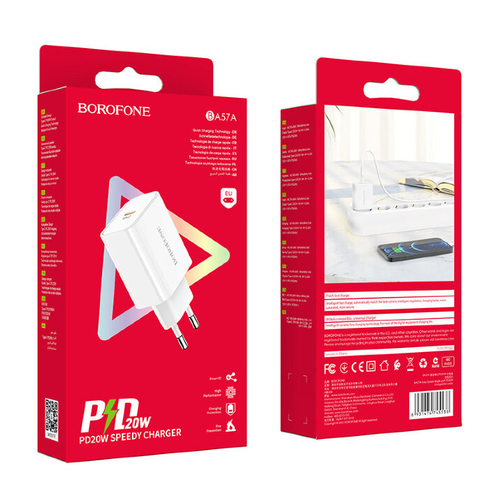 Сетевой адаптер Borofone BA57A Easy Speed single port PD 20W fast charge - White купить оптом купить оптом