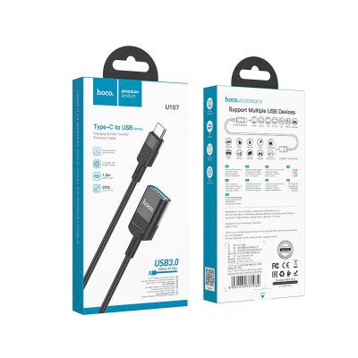 Кабель Hoco U107 Type-C male to USB female USB3.0 charging data sync extension cable - Black