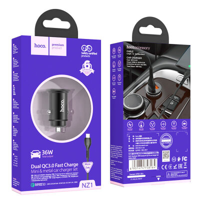 Автомобильное ЗУ Hoco NZ1 Developer 36W dual port QC3.0 car charger set(Micro) - Black