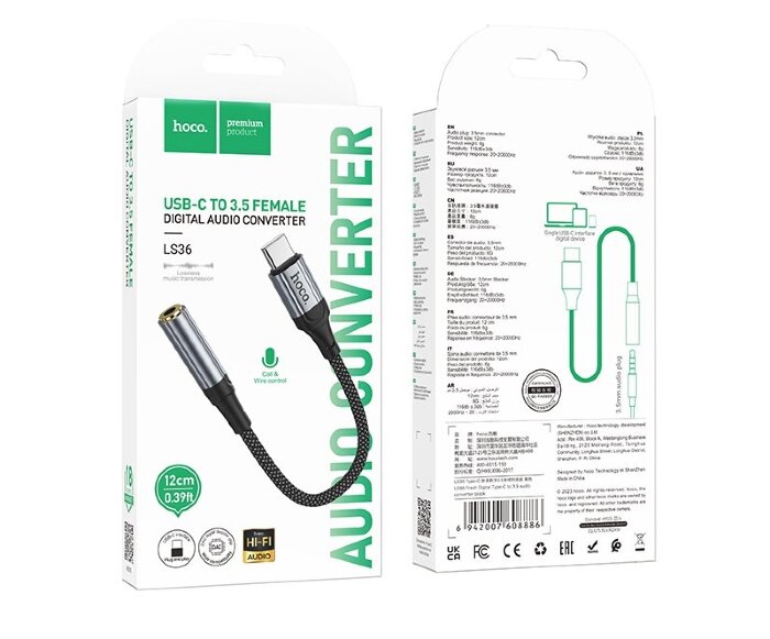 Аудио-переходник Hoco LS36 fresh digital Type-c to 3.5 audio converter - Черный купить оптом купить оптом