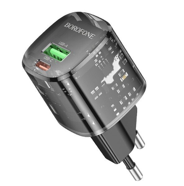Сетевой адаптер BOROFONE BN17 Sunlight PD20W+QC3.0 charger(EU) transparent black купить оптом купить оптом