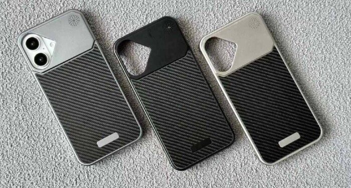 Чехол MOSBROS Carbon fiber phone case For IP 16 Pro max - Gold купить оптом купить оптом