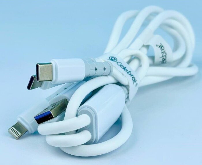 Кабель Celebrat HB-09 3-in-1 Fast Charging Cable 66w - White купить оптом купить оптом