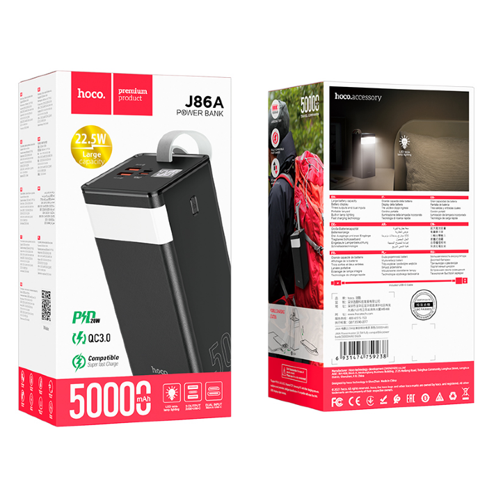 Power Bank hoco J86A 50000mAh Full LED (PD,QC,FCP/SCP,AFC,VOOC,DASH) - Black купить оптом купить оптом