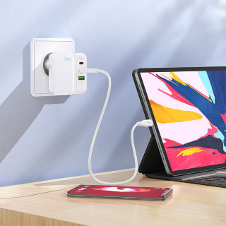 Зарядный конвертер HOCO C115A header PD65W three port (2C1A) charger (EU) - White купить оптом купить оптом