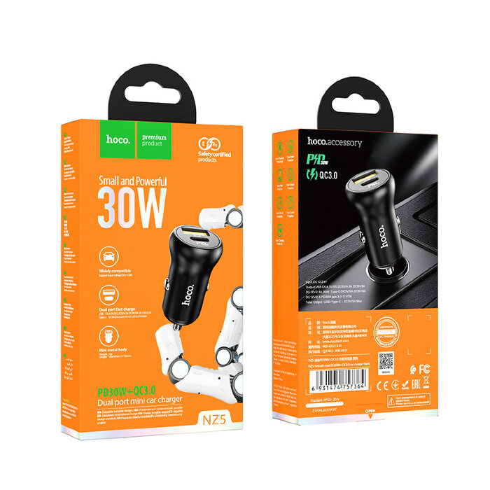 Автомобильное ЗУ hoco NZ5 Smooth road PD30W+QC3.0 car charger - Black купить оптом купить оптом
