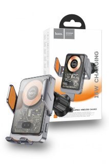 Автодержатель с беспроводной зарядкой Hoco HW7 Transparent discovery edition wireless fast charging car holder (air outlet) - Серый (металлик) купить оптом купить оптом