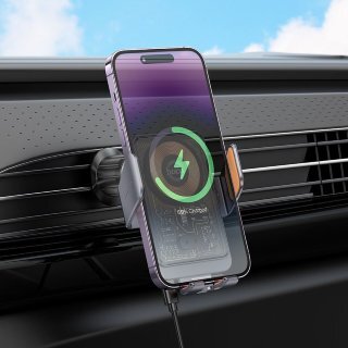 Автодержатель с беспроводной зарядкой Hoco HW7 Transparent discovery edition wireless fast charging car holder (air outlet) - Серый (металлик) купить оптом купить оптом