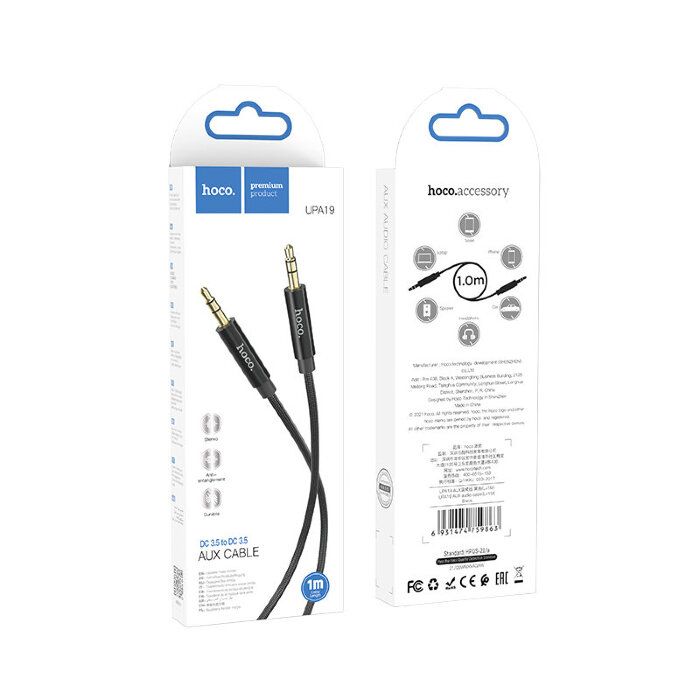 Кабель AUX hoco UPA19 AUX audio cable (L=1M) - Black купить оптом купить оптом