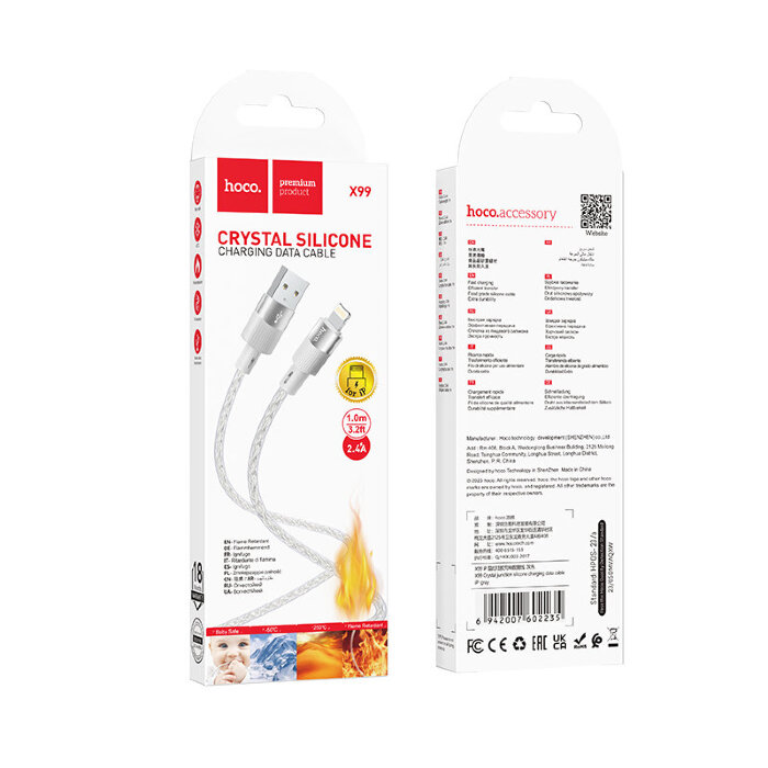 Кабель Hoco X99 Crystal junction silicone charging data cable iP - Серый купить оптом купить оптом
