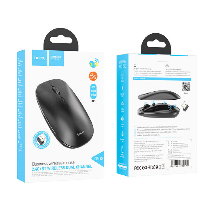 Мышка hoco GM15 Art dual-mode business wireless mouse - Black купить оптом купить оптом