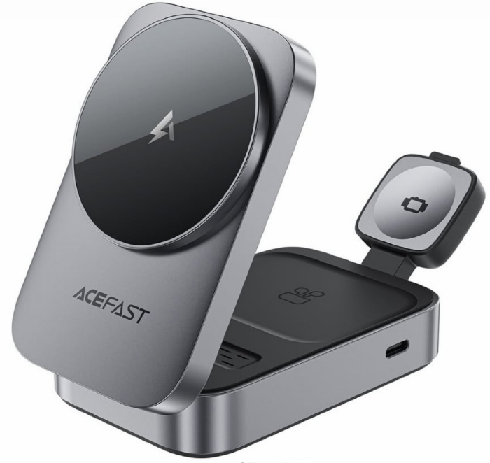 Беспроводная Зарядка ACEFAST E22 Desktop 3-in-1 Wireless charging holder, Metal gray