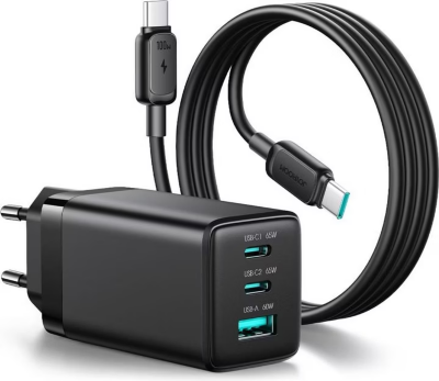 Сетевое зарядное устройство JoyRoom JR-TG10 65W GaN Charger (EU) + A14 C to C 100W 1.2m - Black