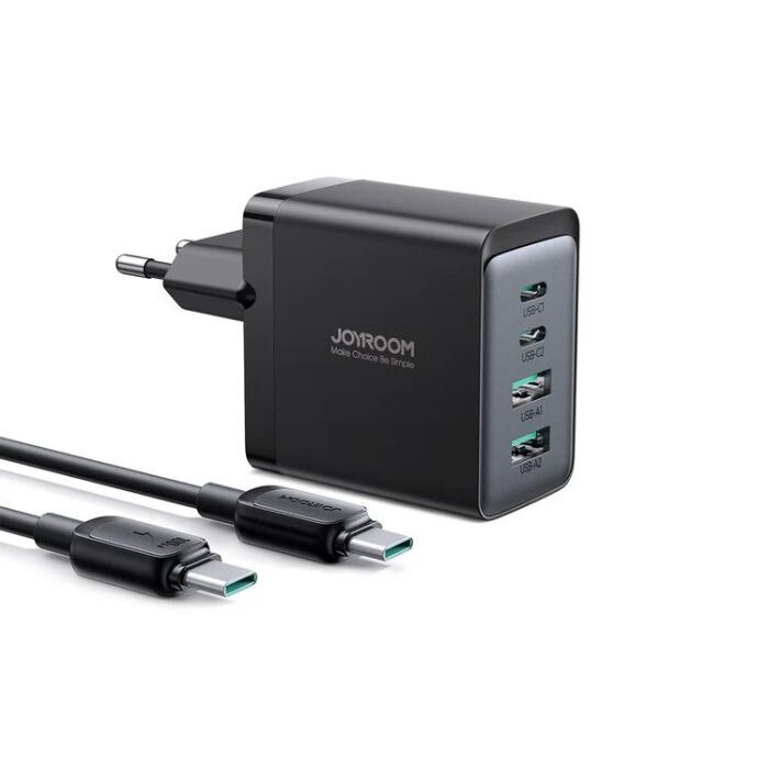 Зарядка JoyRoom GaN Ultra TCG02 67W 2C2A Fast Charger-Black+100W C to C Cable 1.2m-Black (EU) купить оптом купить оптом