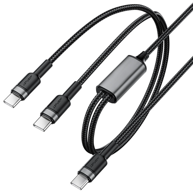 Кабель ACEFAST C22-02 USB-C to 2*USB-C 100W aluminum alloy charging data cable - Black купить оптом купить оптом