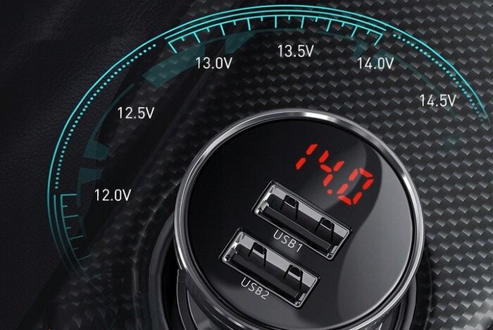 Автомобильное зарядное устройство Baseus Digital Display Dual USB 4.8A Car Charger 24W (CCBX-0S) - Silver купить оптом купить оптом