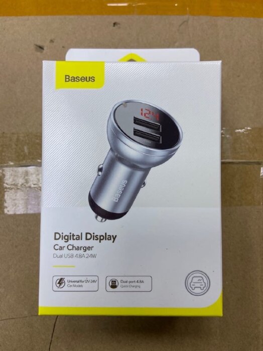 Автомобильное зарядное устройство Baseus Digital Display Dual USB 4.8A Car Charger 24W (CCBX-0S) - Silver купить оптом купить оптом