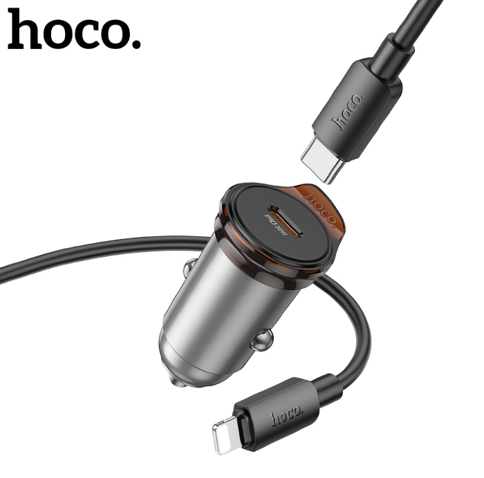 Автомобильная Зарядка HOCO NZ16 Rigorous single port PD30W car charger set(C To IP ) Metal grey купить оптом купить оптом