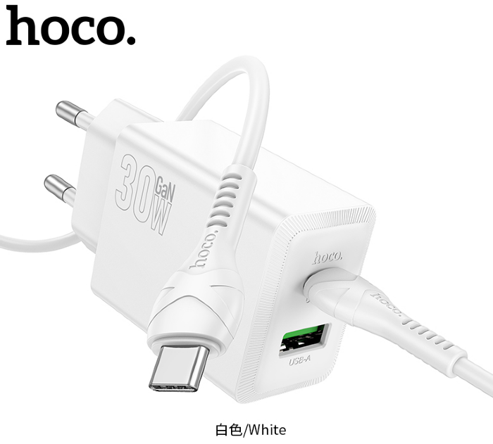Зарядка HOCO N71 Nuevo PD30W+QC3.0 charger set(Type-c-to-Type-c(EU) White купить оптом купить оптом