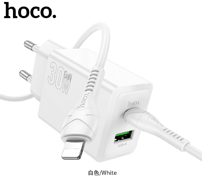Зарядка HOCO N71 Nuevo PD30W+QC3.0 charger set(Type-C-to-IP(EU) White купить оптом купить оптом