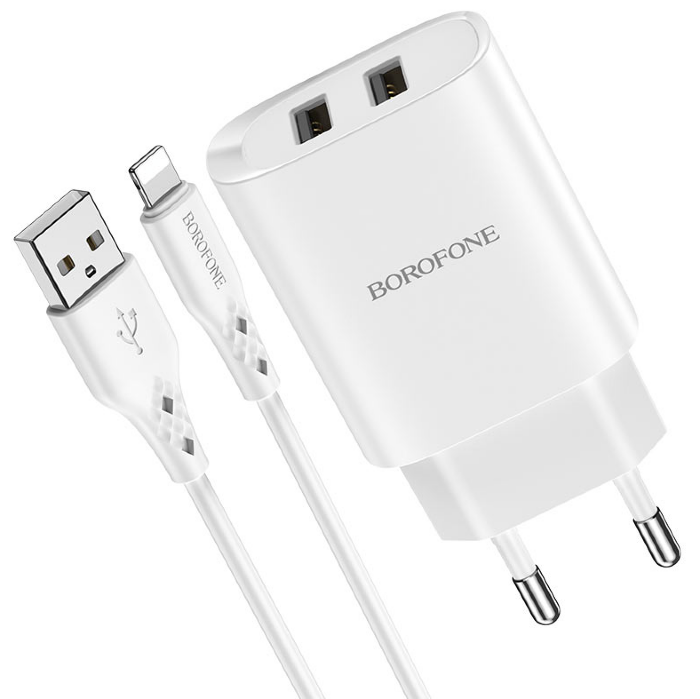 Сетевое зарядное устройство BOROFONE BN2 Super fast dual port charger set(ip)(EU) White купить оптом купить оптом