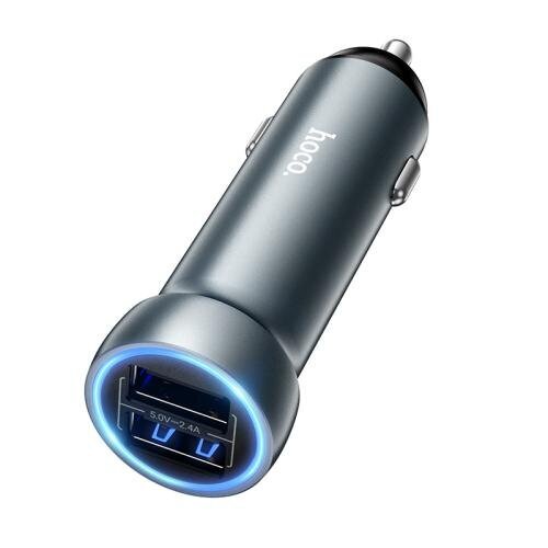 Автомобильная Зарядка HOCO Z54 Prosperous dual-port car charger set(IP) Metal grey купить оптом купить оптом
