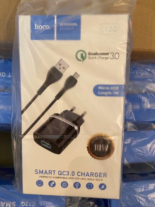 Зарядка hoco C12Q Smart QC3.0 charger set (Micro) (EU) - Black купить оптом купить оптом