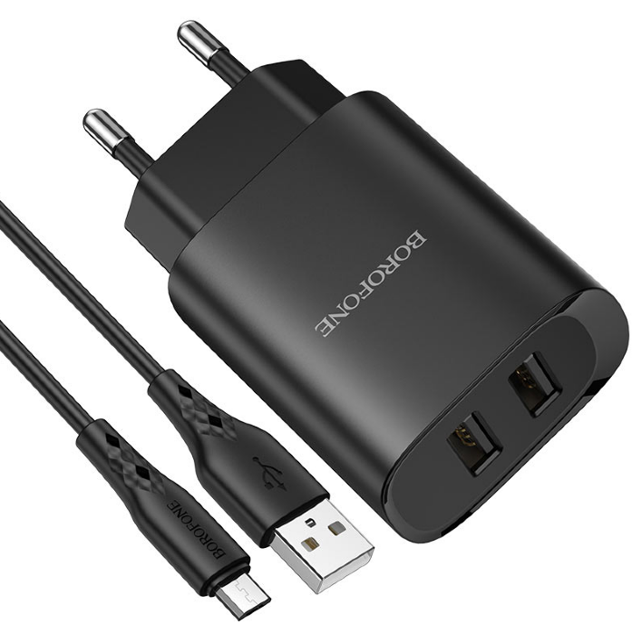 Сетевое зарядное устройство BOROFONE BN2 Super fast dual port charger set(Type-c)(EU) Black купить оптом купить оптом