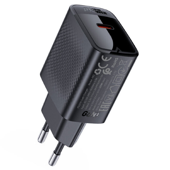Сетевое зарядное устройство ACEFAST A82 PD20W GaN Single USB-C Charger Set (P5) - Black купить оптом купить оптом