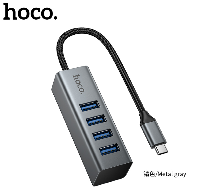USB HUB HOCO HB1C 4-IN-1 converter(Type-c to USB3.0*4) metal gray купить оптом купить оптом