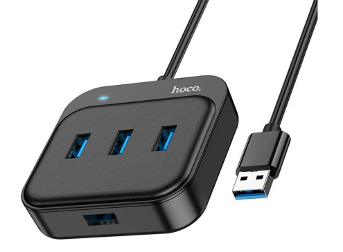 USB HUB HOCO HB31 Easy 4-in-1 converter(USB to USB2.0*3)(L=0.2) Black купить оптом купить оптом