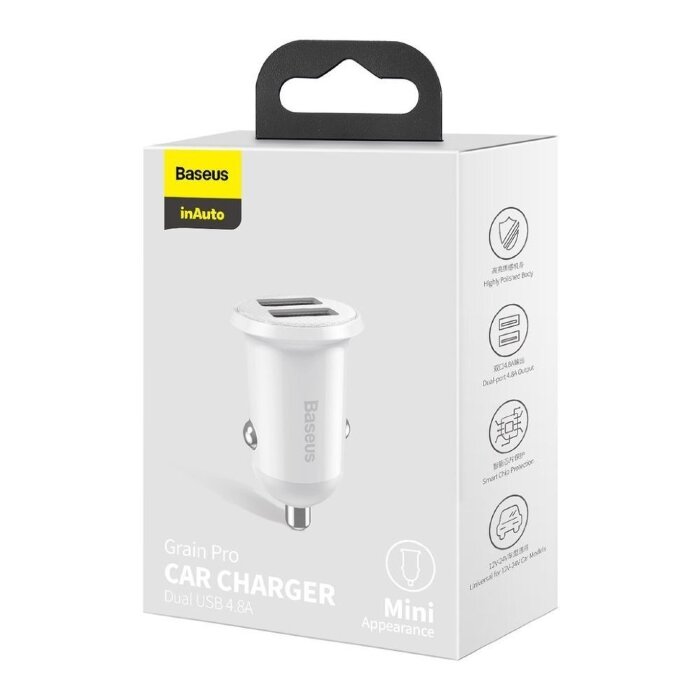 Автомобильное зарядное устройство Baseus Grain Pro Car Charger (Dual USB 4.8A ) (CCALLP-02) - White купить оптом купить оптом