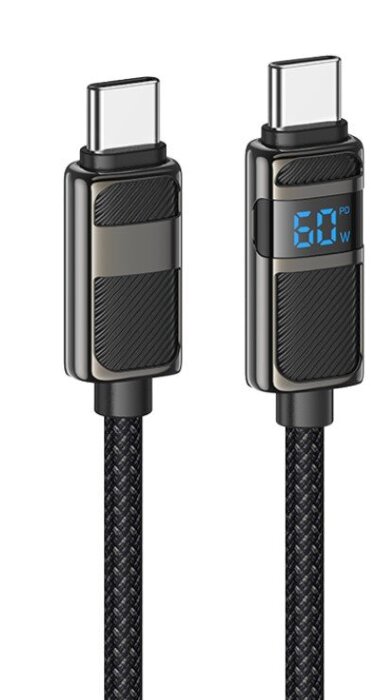 Кабель HOCO U137 Line 60W charging data cable with display (Type-C to Type-C) - Black купить оптом купить оптом