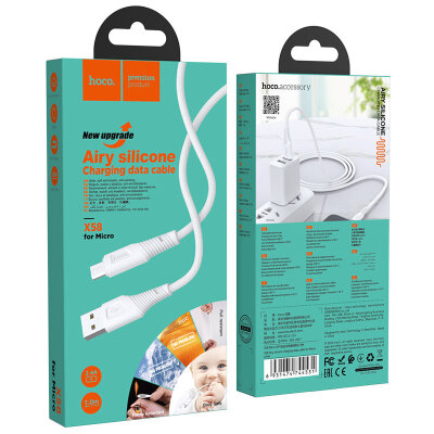 Кабель hoco X58 Airy silicone charging data cable for Micro - White