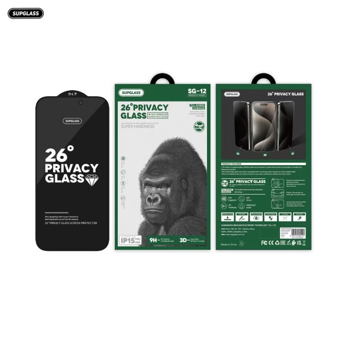 Защитное стекло SupGlass SG-12 Full Screen Coverage 26° Privacy Glass iP 12 Pro Max (6.7) купить оптом купить оптом
