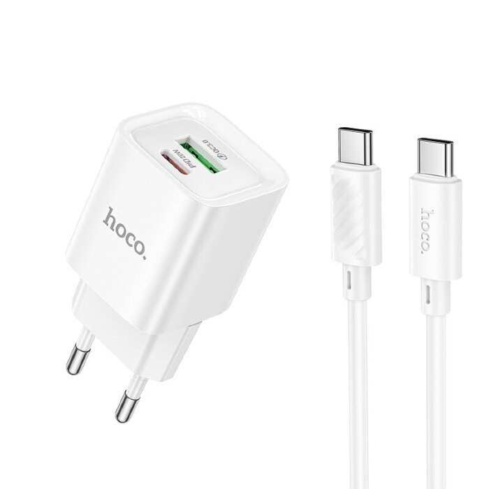 Зарядка HOCO C147A Charm PD20W+QC3.0 charger set(Type-c to Type-c)(EU) White купить оптом купить оптом