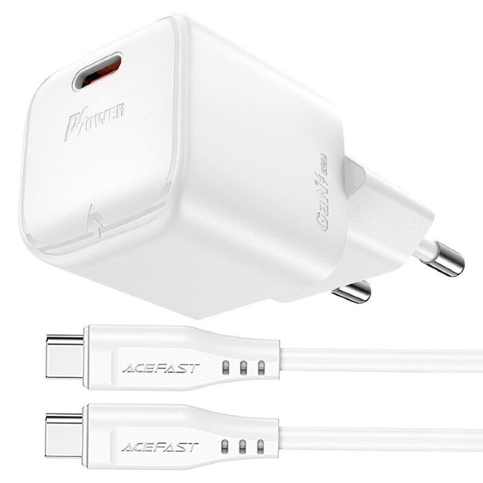 Зарядка ACEFAST A77 mini PD30W GaN USB + Кабель Type-C - White купить оптом купить оптом