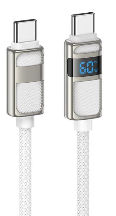 Кабель HOCO U137 Line 60W charging data cable with display (Type-C to Type-C) - White купить оптом купить оптом