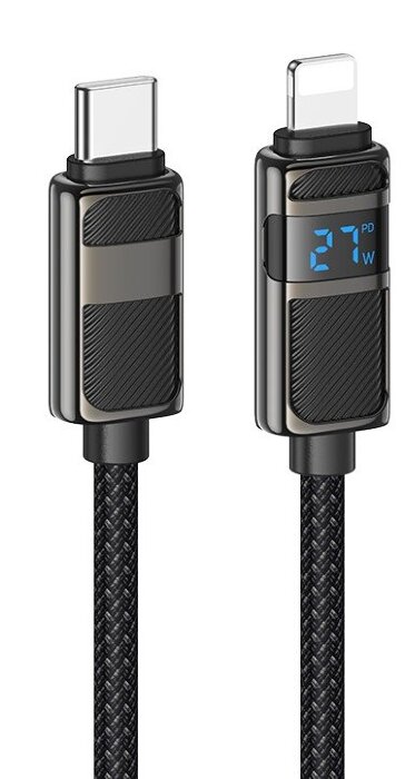 Кабель HOCO U137 Line charging data cable with display for IP - Black купить оптом купить оптом