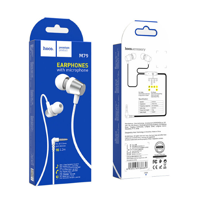 Наушники hoco M79 Cresta universal earphones with microphone - White купить оптом купить оптом