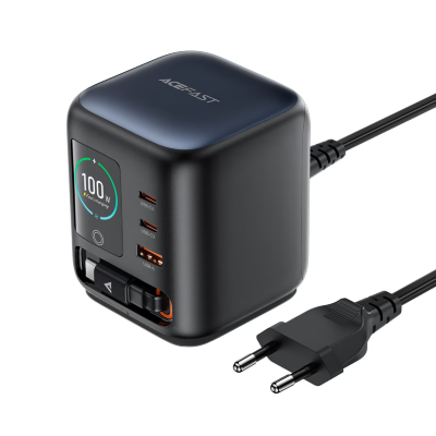 Настольное зарядное устройство ACEFAST Z10 100W GaN desktop charger with telescopic cable and smart TFT display(EU) - Black