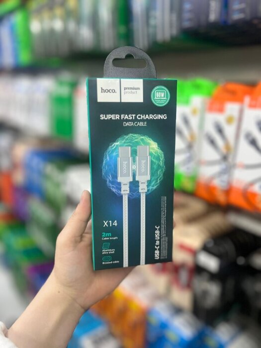Кабель Hoco X14 Double speed 60W charging data cable Type-C to Type-C (L=2M) - White купить оптом купить оптом