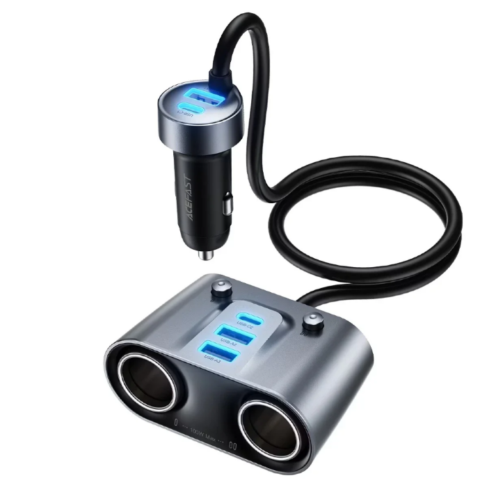 Автомобильное зарядное устройство ACEFAST B22 15W 2-in-1 car charger (2C+3A +Dual Cig Lighter) - Metal Gray купить оптом купить оптом