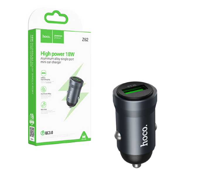 Автомобильное зарядное устройство HOCO Z62 Energy single-port QC3.0 car charger set(Type-C) - Metal Gray купить оптом купить оптом