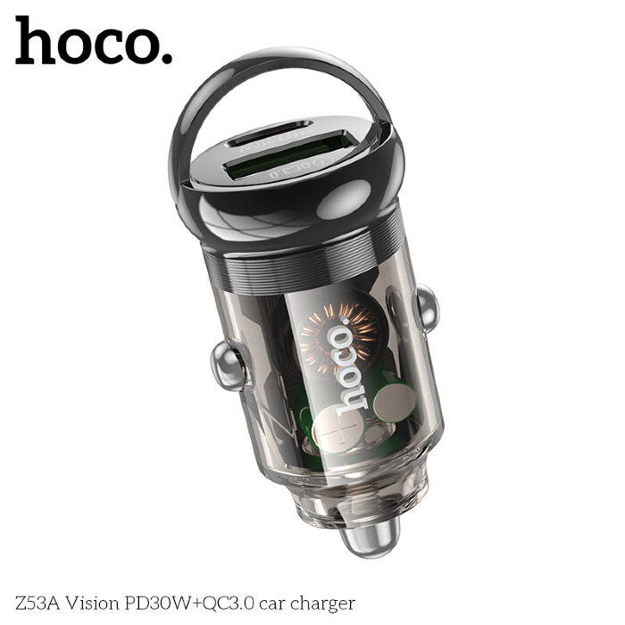 Автомобильное ЗУ Hoco Z53A Vision PD30W+QC3.0 Transparent - Black купить оптом купить оптом